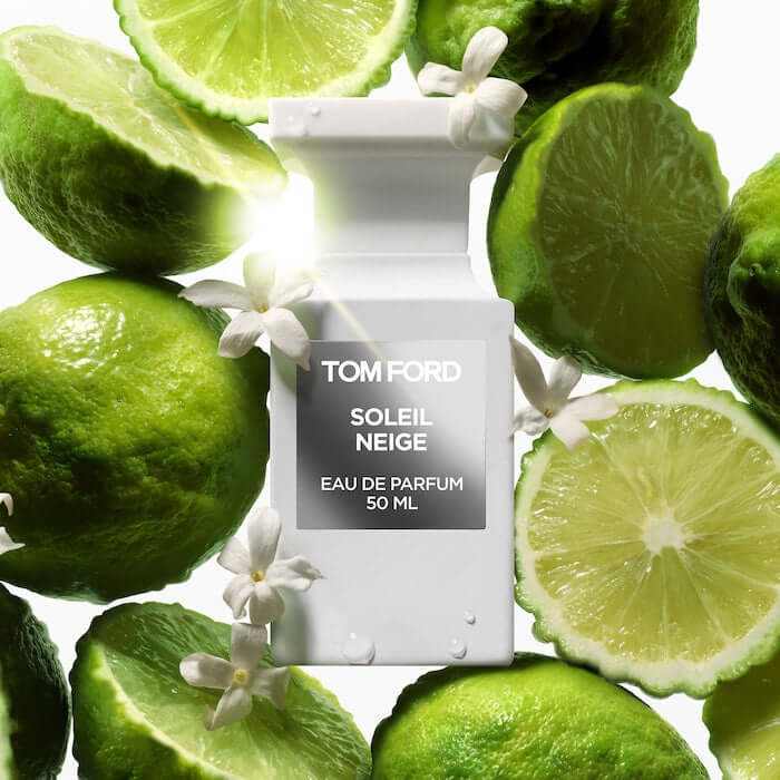 Bottle of TOM FORD SOLEIL NEIGE fragrance with lime and warm scent notes